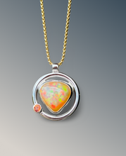 Load image into Gallery viewer, Opal Circle Necklace with Padparadsha Sapphire