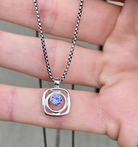 Layered Square Necklace with Tanzanite