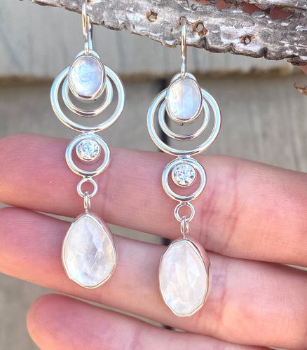 Moonstone and CZ Statement Circle Dangles