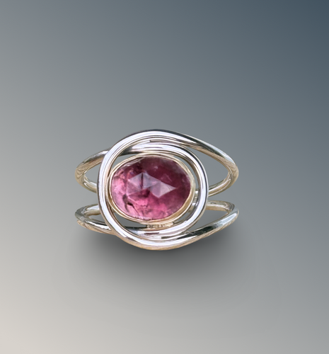 Horizontal Layered Pink Tourmaline Ring