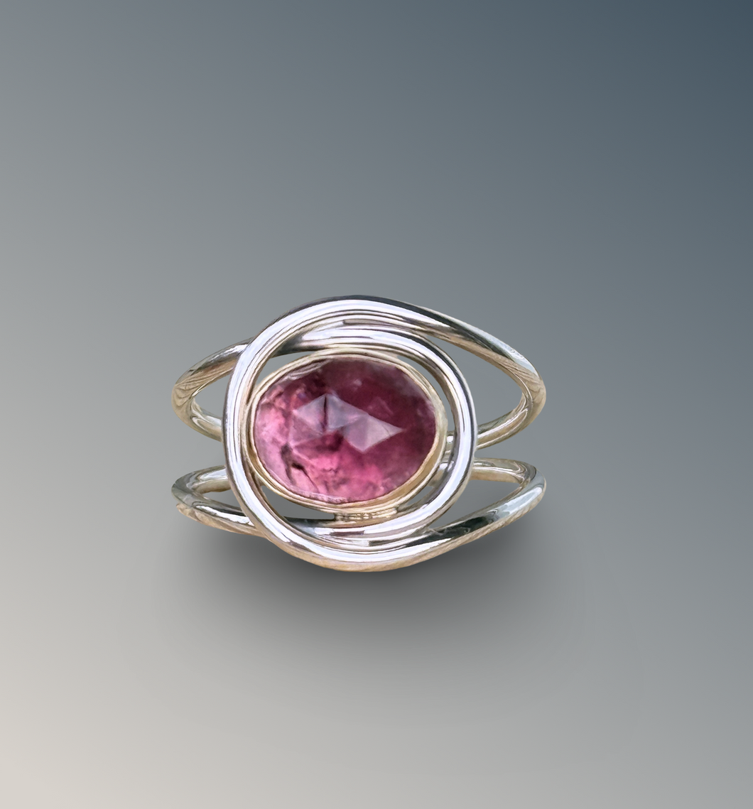 Horizontal Layered Pink Tourmaline Ring