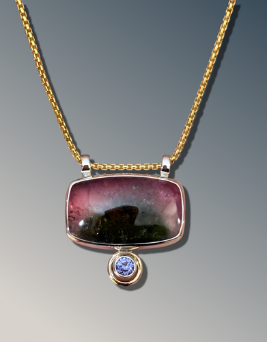 Watermelon Tourmaline Necklace with Tanzanite