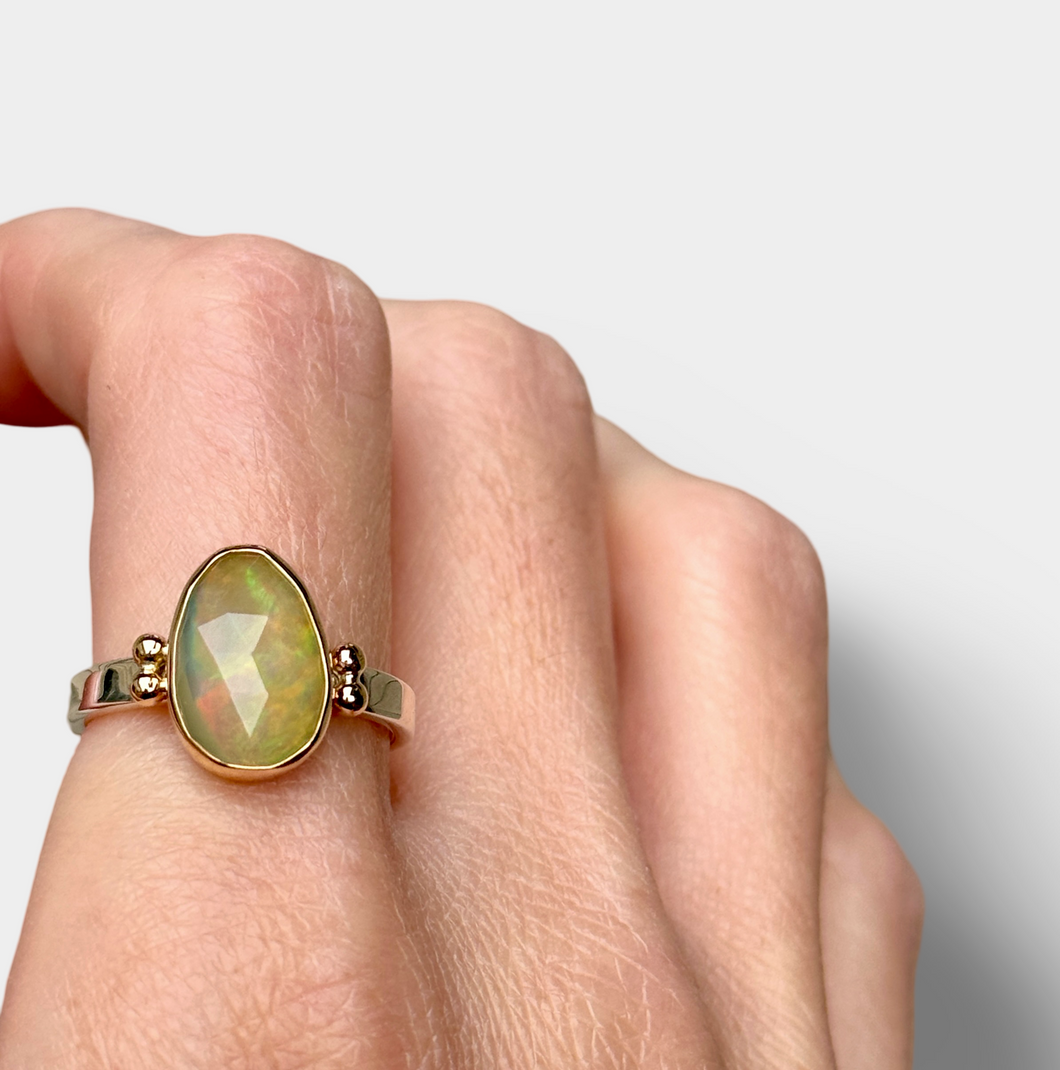 Welo Opal Ring with Gold Beads