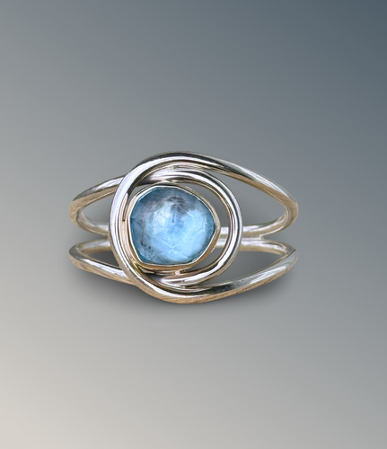 Horizontal Layered Swiss Blue Topaz Ring