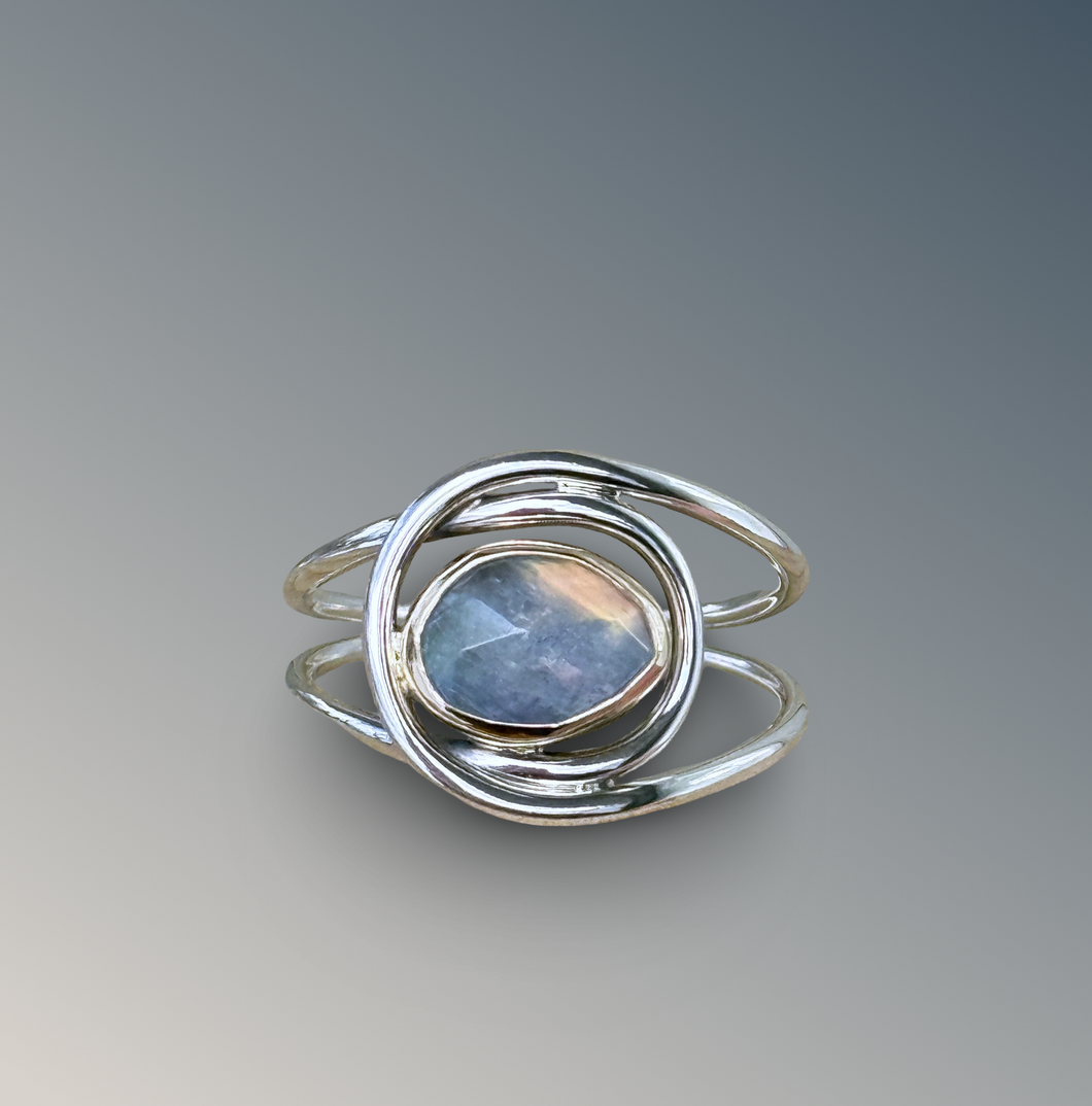 Horizontal Layered Rainbow Moonstone Ring