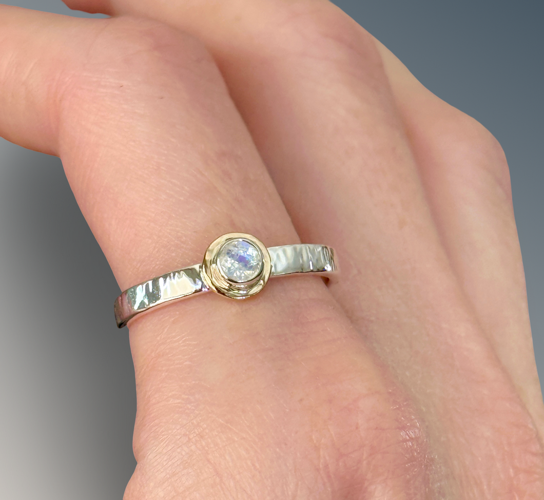 4mm Faceted Rainbow Moonstone Ring