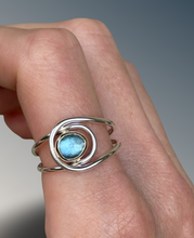 Load image into Gallery viewer, Horizontal Layered Swiss Blue Topaz Ring