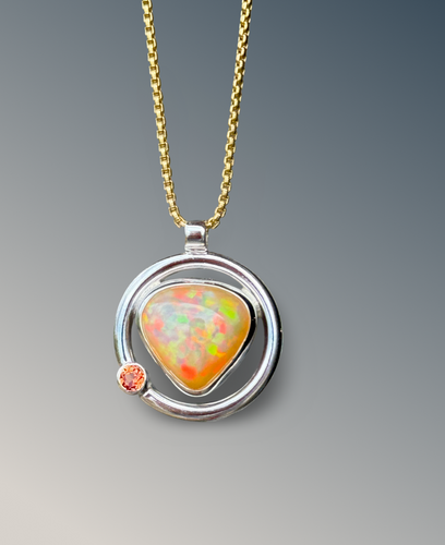 Opal Circle Necklace with Padparadsha Sapphire