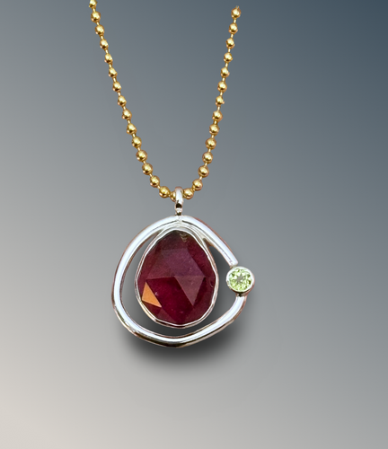 Organic Pink Tourmaline Necklace with Peridot