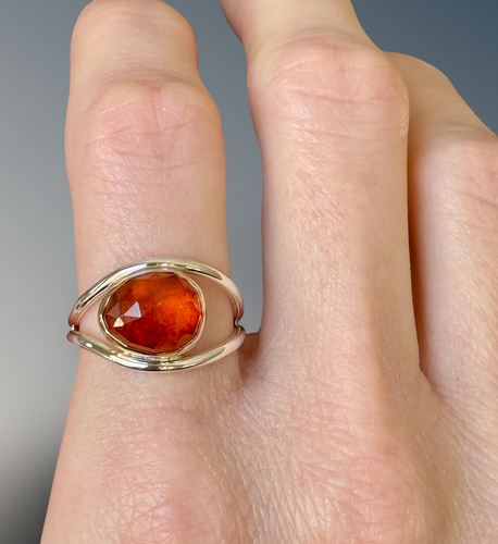 Split Curved Spessartine Garnet Ring
