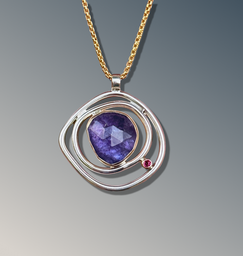 Layered Organic Tanzanite Necklace with Rhodolite Garnet
