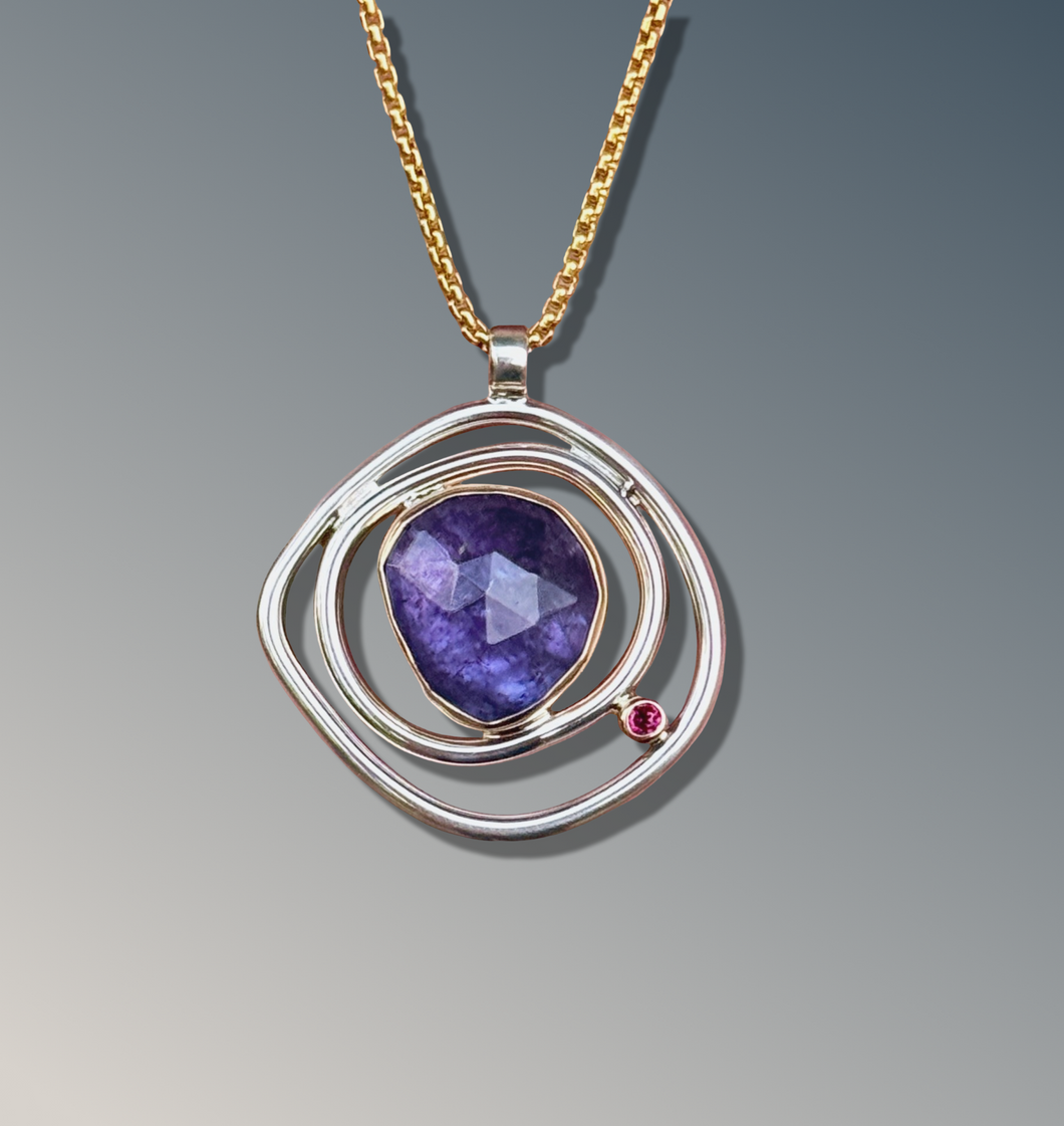 Layered Organic Tanzanite Necklace with Rhodolite Garnet
