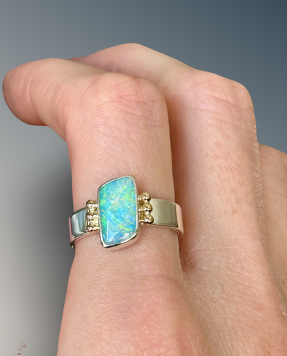 Australian Opal Statement Ring with Gold Beads