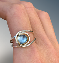 Load image into Gallery viewer, Horizontal Layered Swiss Blue Topaz Ring