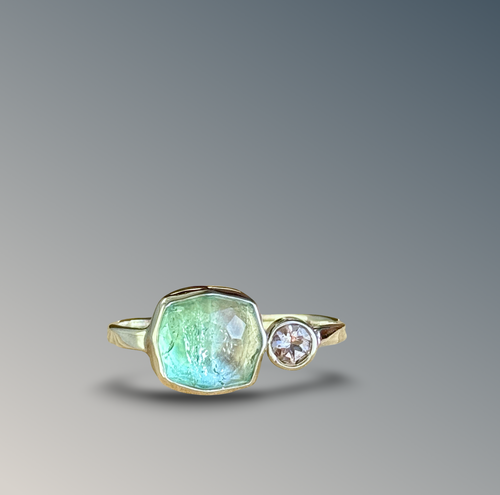 Green Tourmaline with Morganite Ring