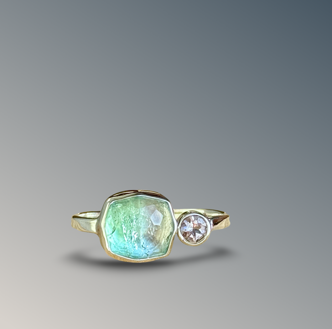 Green Tourmaline with Morganite Ring