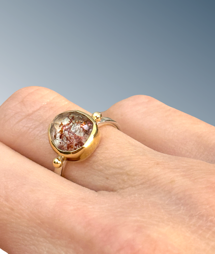 Confetti Sunstone Ring with Gold Beads