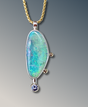 Load image into Gallery viewer, Australian Opal with Tanzanite Drop Necklace