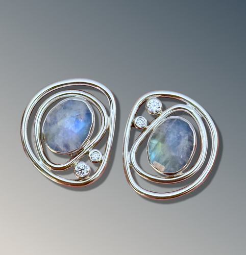 Layered Organic Moonstone Statement Studs with CZ