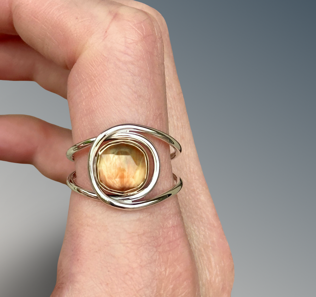 Horizontal Layered Oregon Sunstone Ring