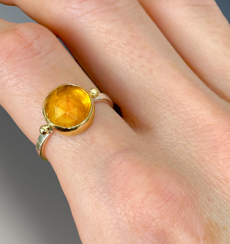 Citrine Ring with Gold Beads