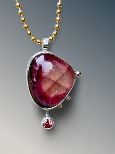 Bicolor Tourmaline Statement Necklace with Rose Zircon