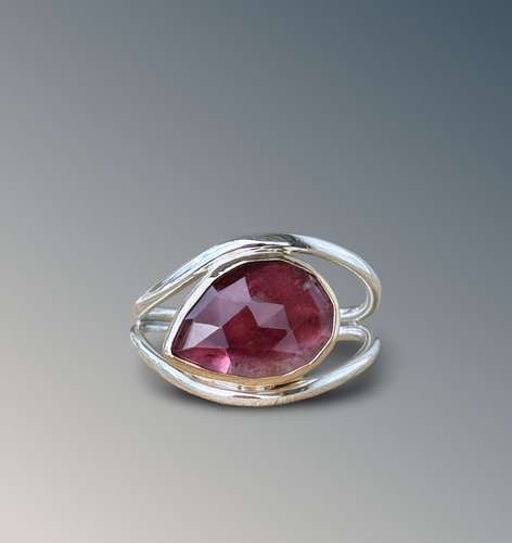 Split Curved Pink Tourmaline Statement Ring