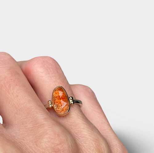 Sunstone Ring with Gold Beads