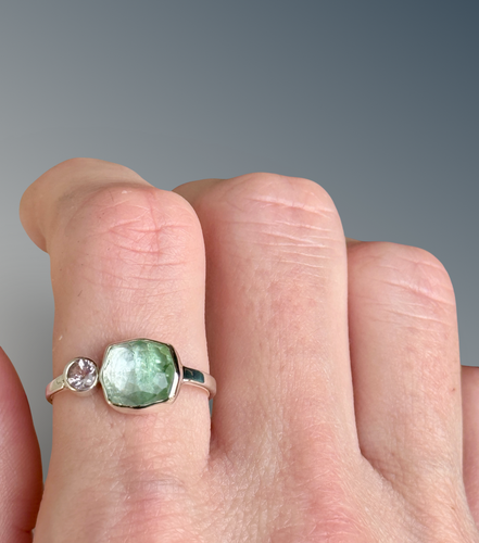 Green Tourmaline with Morganite Ring
