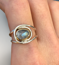 Load image into Gallery viewer, Horizontal Layered Rainbow Moonstone Ring