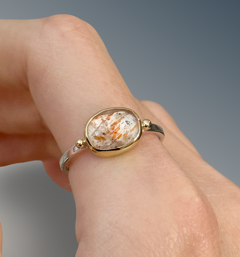 Confetti Sunstone Ring with Gold Beads #2