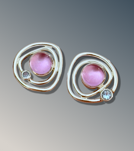 Mini Layered Organic Pink Sapphire Studs with Swiss Topaz