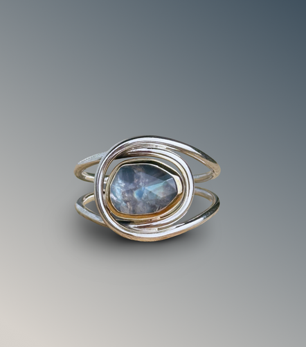 Horizontal Layered Rainbow Moonstone Ring
