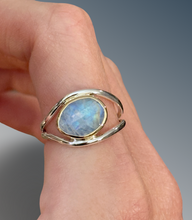 Load image into Gallery viewer, Split Curved Rainbow Moonstone Ring