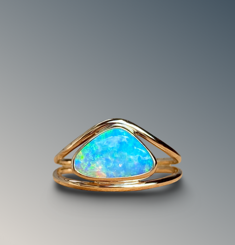 Gold Australian Opal Split Curved Ring