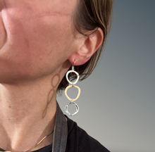 Load image into Gallery viewer, Gold and Silver Organic 3 Hoop Dangle Earrings