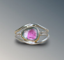 Load image into Gallery viewer, Split Curved Watermelon Tourmaline Ring