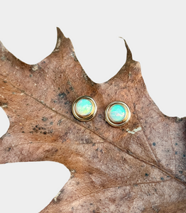 Gold Opal Circle Studs