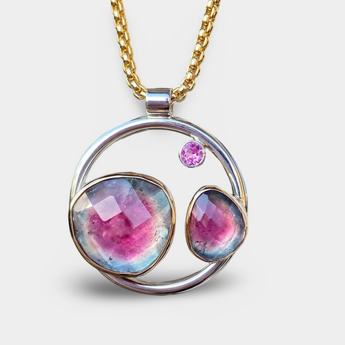 Bicolor Tourmaline Circle Statement Necklace