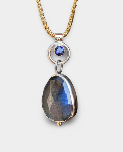 Iolite and Labradorite Circle Dangle Necklace