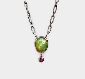 Welo Opal and Tourmaline Drop Necklace