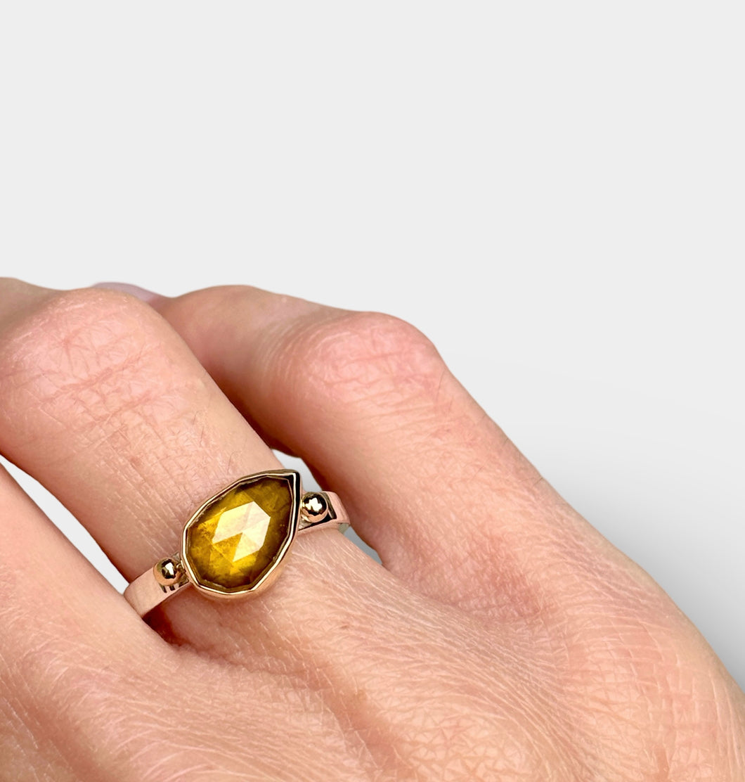 Sphene Ring with Gold Beads