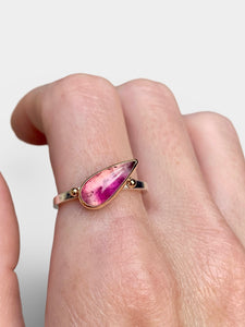 Teardrop Pink Tourmaline Ring with Gold Beads