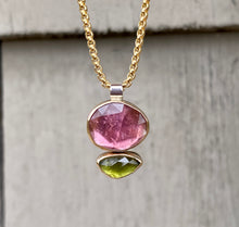 Load image into Gallery viewer, Connected Pink Tourmaline and Peridot Necklace