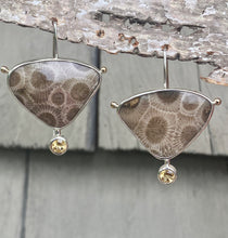 Load image into Gallery viewer, Petoskey Stone and Citrine Statement Earrings