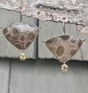 Petoskey Stone and Citrine Statement Earrings