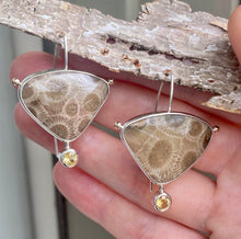 Load image into Gallery viewer, Petoskey Stone and Citrine Statement Earrings