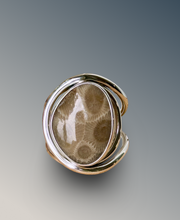 Load image into Gallery viewer, Layered Petoskey Stone Statement Ring
