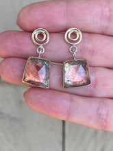 Load image into Gallery viewer, Gold Watermelon Tourmaline Circle Dangles