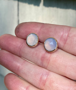 Gold and Silver Chalcedony Statement Studs